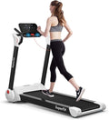 Goplus 3HP Treadmill with Desk Workstation, Superfit Foldable Treadmills for Home Office, Adjustable Height, Bluetooth Speaker, APP Control, LED Display, 25 Preset Programs, Portable Running Machine
