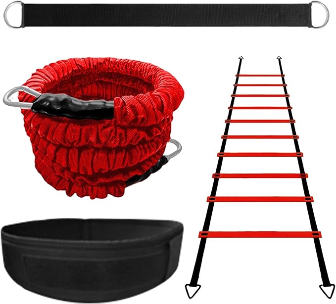 Agility Ladder Speed Training Set, 80lb Resistance Band with Adjustable Waist Belt to Improve Explosive Strength Focus Muscle Suitable for Football Basketball Baseball Jumping Volleyball