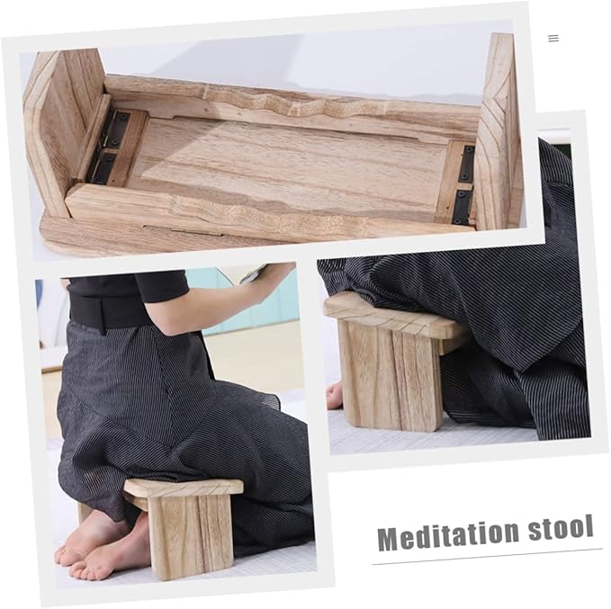 Mikikit Meditation Bench Portable Wooden Kneeling Stool Foldable Zen Stool for Meditation Prayer and Tea Non-Slip Design Lightweight for Home Use
