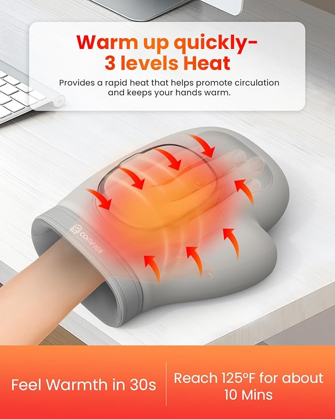 COMFIER Cordless Hand Massager for Arthritis and Carpal Tunnel, Updated Bigger Electric Hand Massager with Heat and Compression,Wrist, Finger Massage,Gifts for Women,Men