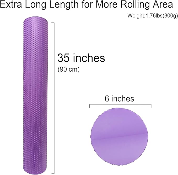 35“ High Density Fitness Foam Roller, Super Soft Round PE Foam Roller Exercises Yoga, Stretching, Deep Tissue&Muscle Recovery Relieves Muscle Pain, Improves Mobility & Circulation (Purple)