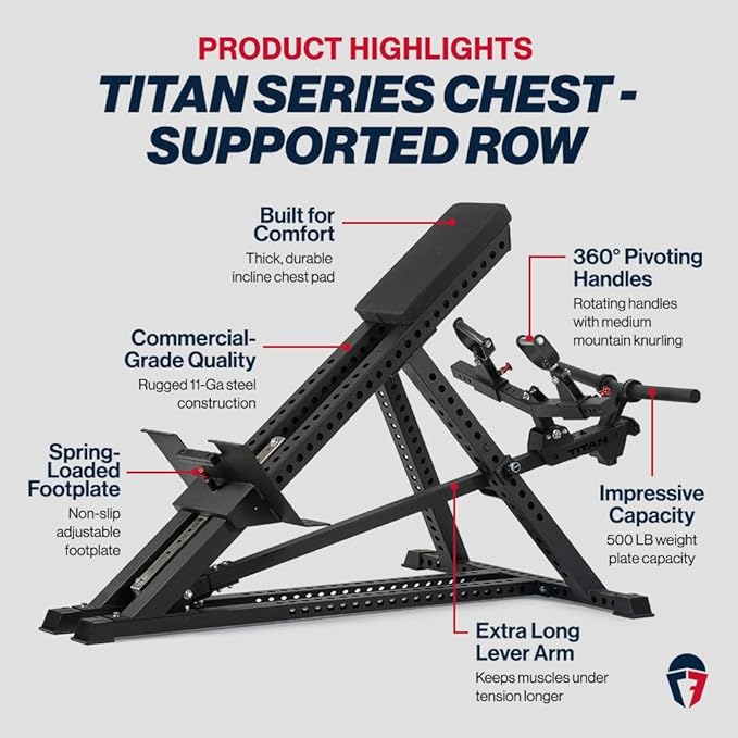 Titan Fitness Titan Series Chest-Supported Row Machine, T Bar Row Machine with Chest Support, Rowing Machine for Back, Workout and Exercise Equipment, Self-Aligning Design, Easy Plate Loading