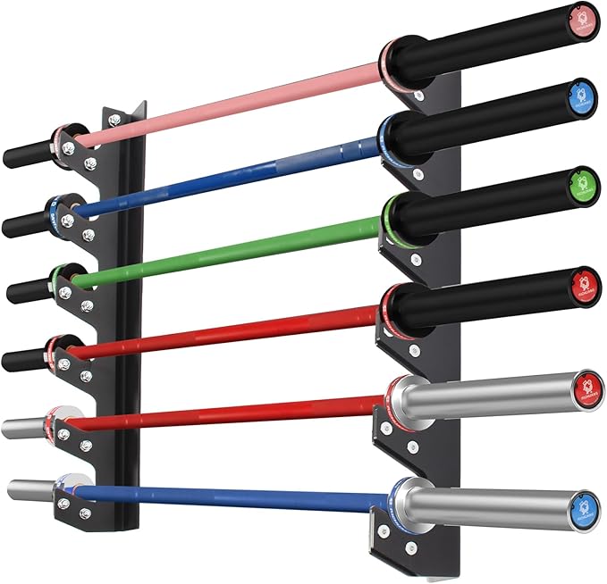 Wall Mounted Barbell Holder for 6 Bars – Heavy Duty 400LB Capacity Horizontal Storage Rack with Protective UHMW Liner | Easy Installation with Included Hardware | for Home Gym & Garage Organization