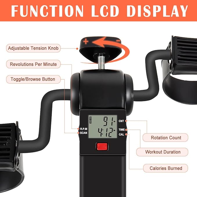 Under Desk Bike Pedal Exerciser, Upper & Lower Peddler Exerciser for Seniors with LCD Display, Fitness Folding Exerciser Peddler for Arm & Leg Workout