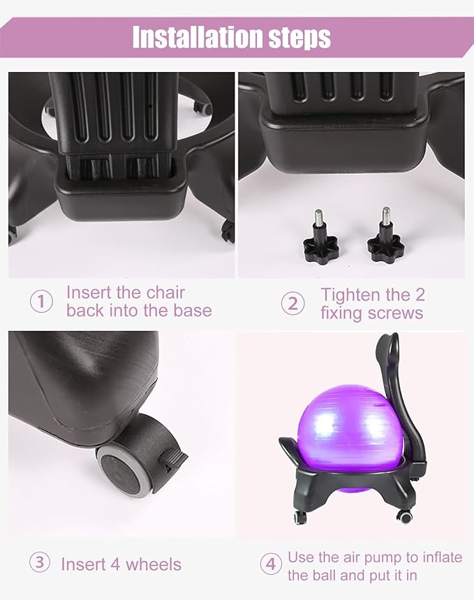 Stability Yoga Ball Chair with Wheels and Backrest, Rolling Exercise Ball Chair with Pump, Yoga Ball Seat Active Sitting for Spine Health(E)