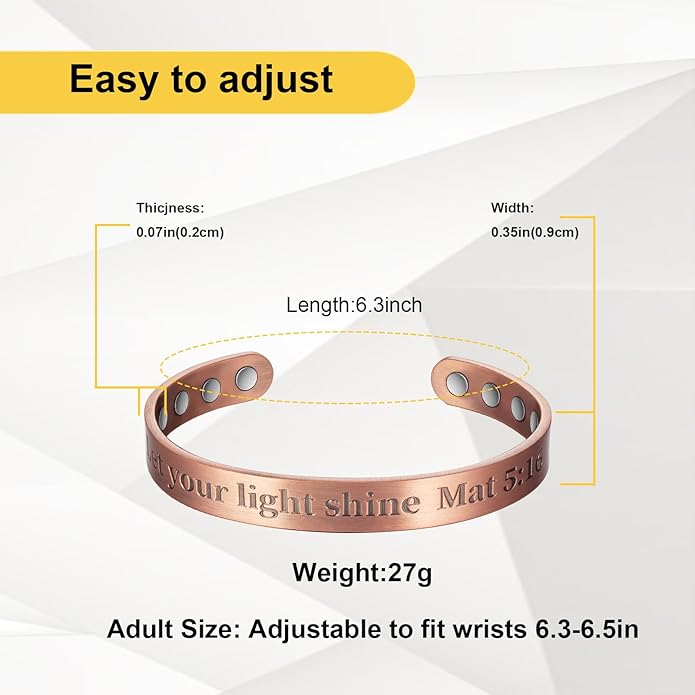 Copper Magnetic Bracelet for Women, 99% Pure Copper Adjustable Bracelet, Fashsion Jewelry Presents (0946Q2)