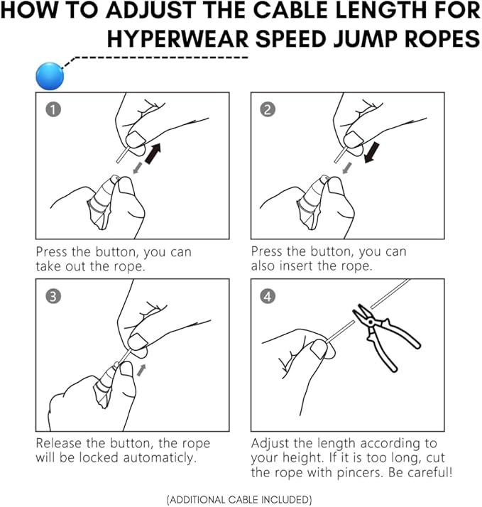 HYPERWEAR Adjustable Speed Jump Rope – Patented Self-Locking Cable System, Aluminum Handles with Knurled Silicone Grip for Cardio, Cross Training & Boxing