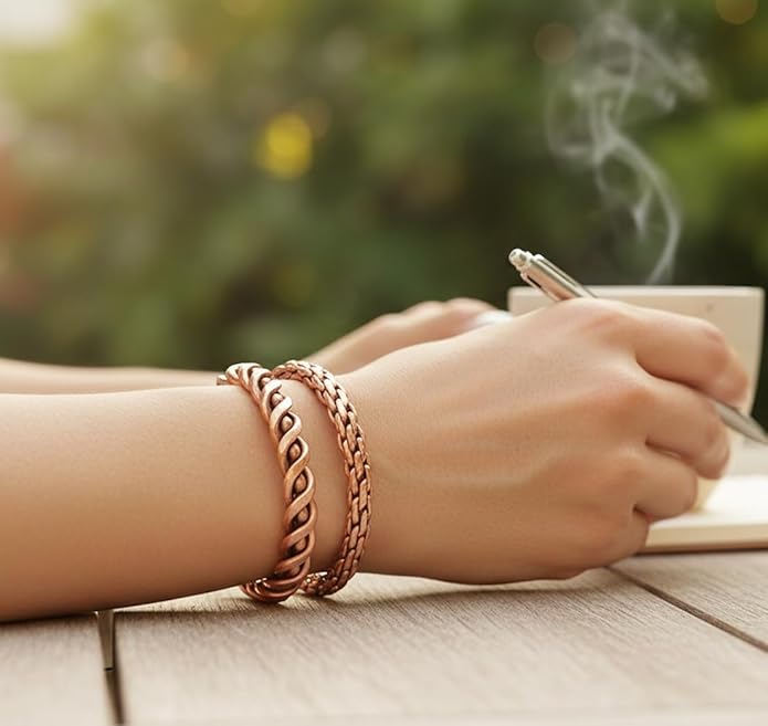 Touchstone copper bracelets | gift for men women |adjustable 100% pure solid real magnetic jewelry | handmade bracelet set combo | rope braided tibetan bangles.
