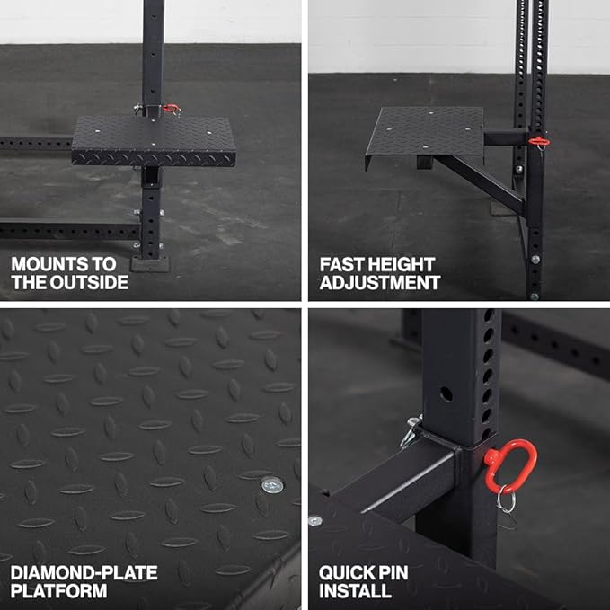 Titan Fitness T-3 Series Rack Mounted Step-Up Platform, 22" x 15" Diamond Plate Steel Step, Adjustable Power Rack Attachment for Step-Ups, Plyometrics & Strength Training, 550 LB Capacity