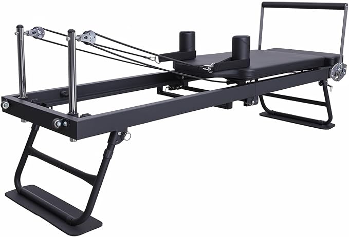 Foldable Pilates Reformer Machine, Portable Home Pilates Equipment with Adjustable Resistance, Compact Pilates Reformer for Full-Body Workout, Suitable for Small Spaces Black
