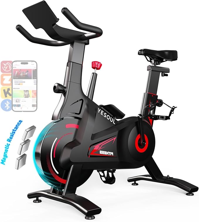 YESOUL Self-Powered Exercise Bike with Dynamic LED Lights – Stable Triangle Frame, Dual-Stage Drive, 300 lbs Capacity, Silent Magnetic Resistance, Compact Indoor Stationary Bike for Home