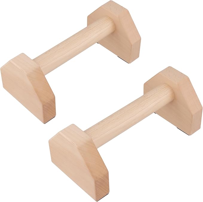 4 PCS Wood Push Up Stands, 2 Pairs Non Slip Base Wooden Parallettes, Push up Handles Exercise Equipment for Fitness, Calisthenics, 10 x 5 x 3.7 inch