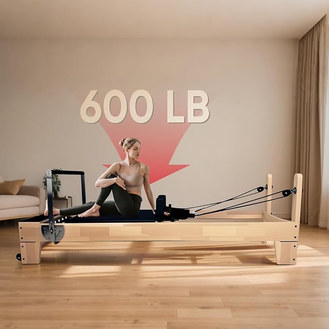Professional Pilates Reformer Machine for Home – Full-Body Workout Reformer with Jumpboard, Box & Foot Straps – Smooth Glide System, Adjustable Resistance, Solid Wood Frame