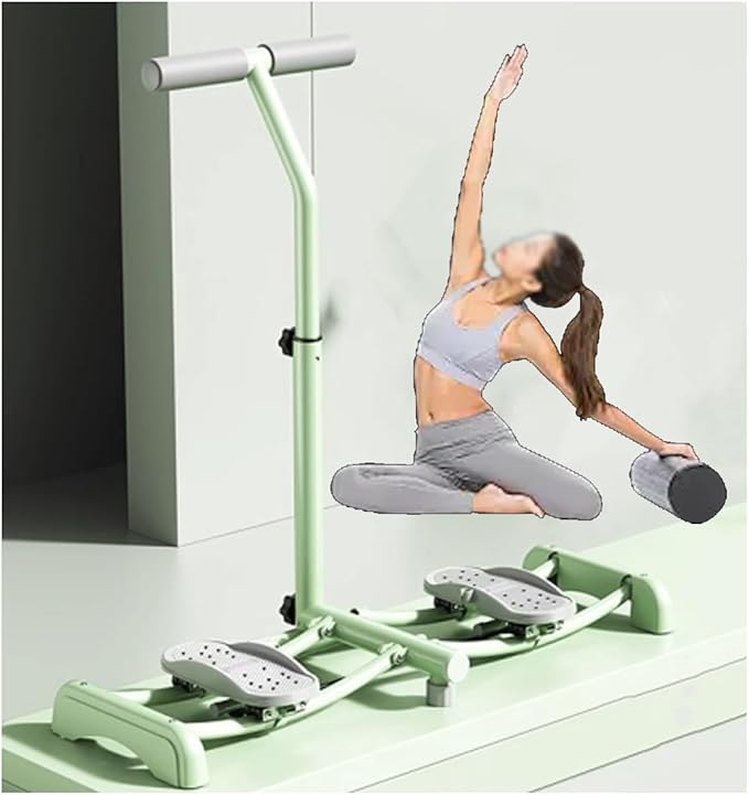 Foldable Skiing Exerciser Ski Machine Collapsible Leg Magic Machine Leg Strength Split Exerciser Core Strength Training Instrument for at Home Gym Pink(Green,Armrest Type)