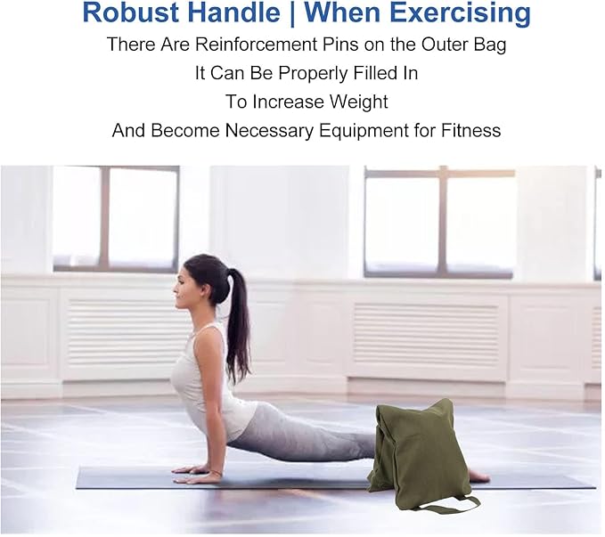 Sandbags for Working Out, Green Yoga Sand Bag for Weight Training with Double Handle, Adjustable Fillable Yoga Canvas Sandbags for Adding Weight and Support