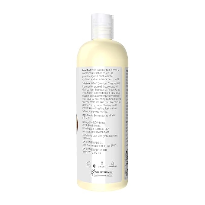 NOW Foods Solutions, Shea Nut Oil, Multi-Purpose Intense Moisturizing Oil for Skin, Scalp and Hair, 16-Ounce
