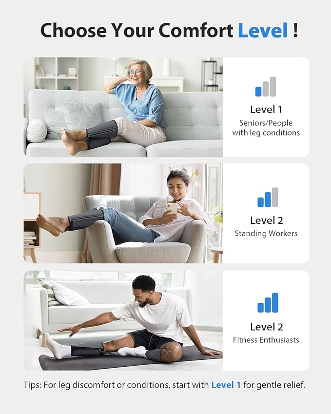 CINCOM Leg Massager for Circulation and Pain Relief, Air Compression Calf Massager with 2 Modes 3 Intensities Helpful for RLS Edema and Muscle Soreness