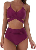Womens Front Cross Ruched Bikini Set Twist Wrap Swimwear High Waisted Bottoms Print Straps Push Up Swimsuits