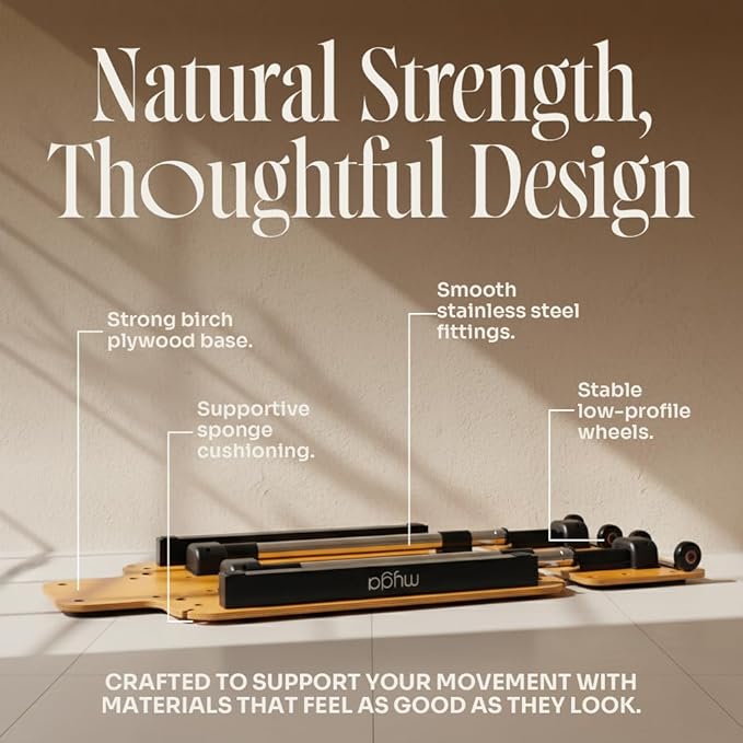 Myga Wooden Pilates Reformer,Home Pilates Machine with Adjustable Resistance and Padded Handles,Compact Durable Reformer for Core Strength, Full Body Workout,Toning and Flexibility