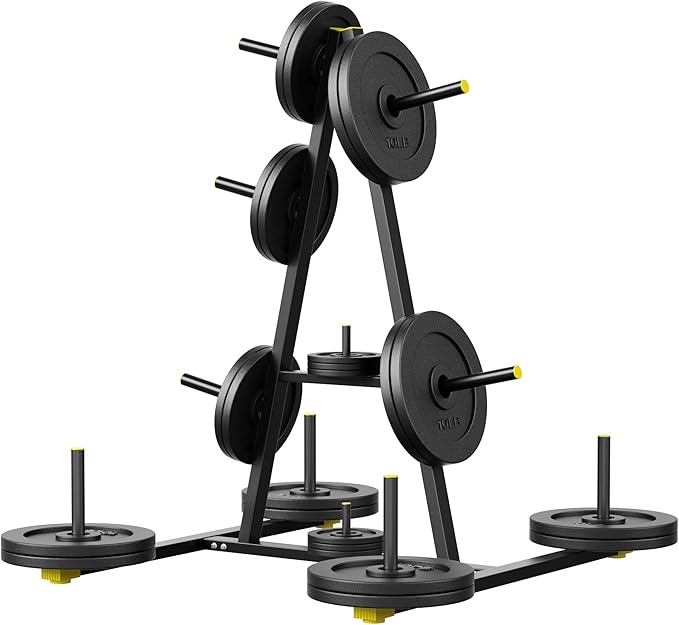 Fitvids Weight Plate Tree - Heavy Duty 6-Peg Storage Rack Holder for Weight Plates & Barbells, Gym Equipment Organizer