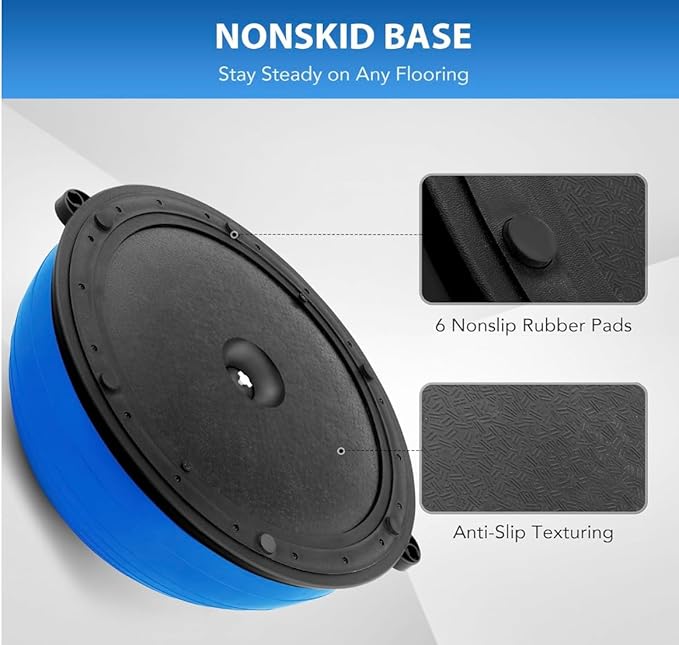 Balance Ball Trainer with Resistance Bands and Foot Pump, Inflatable Yoga Ball for Home Gym Workouts, 23 Inch Exercise Half Ball for Balance Training Core Strength Fitness More, 330lb Cap