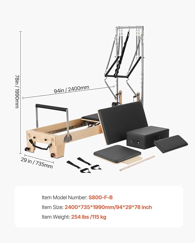 VEVOR Pilates Reformer Machine, Pilates Workout Equipment for Home Gym Studio Use, Pilates Reformer with Sitting Box and Jumpboard，fit for Beginners & Advanced Users