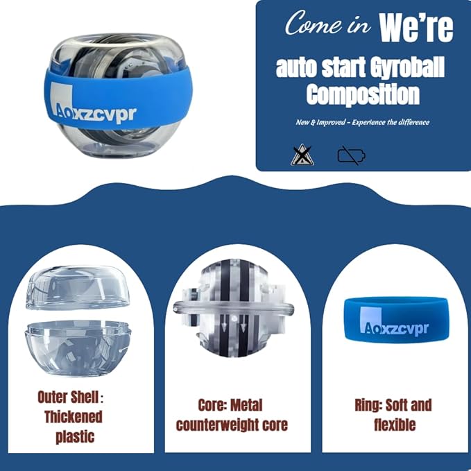 Gyro Power Torque Ball Wrist Exerciser - Auto Start Spinner with LED - Strengthen Grip, Forearm, & Hand - Hand Trainer for Sports Enthusiasts.