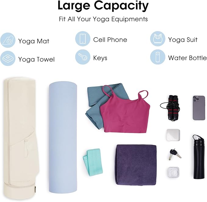 sportsnew Yoga Mat Bag, Full Zip Cargo Yoga Mat Carrier Bag with Drawstring Water Bottle Pocket and Bottom Wet Pocket, Exercise Yoga Mat Carrier Holder Multi-Functional Storage Bag Patent Pending