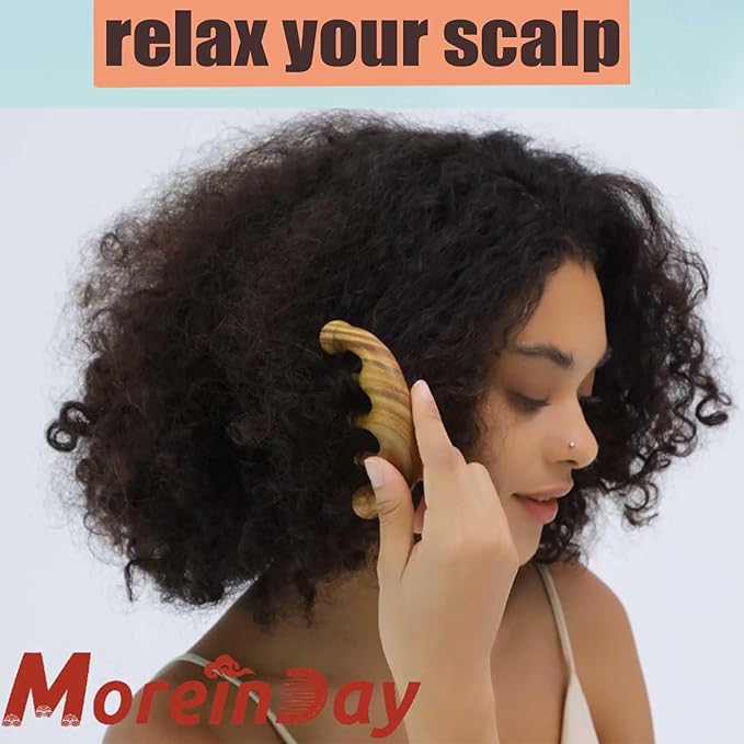 Wooden Massage Comb, Wooden Scalp Massager, Scalp Gua Sha for Stress Relax, Loc Comb for Sisterlocks - Green Sandalwood