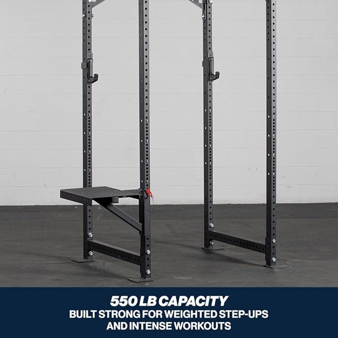 Titan Fitness T-3 Series Rack Mounted Step-Up Platform, 22" x 15" Diamond Plate Steel Step, Adjustable Power Rack Attachment for Step-Ups, Plyometrics & Strength Training, 550 LB Capacity