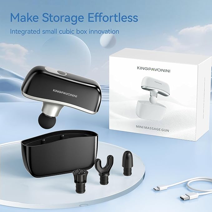 KingPavonini Mini Massage Gun with All-in-One Storage Case, 0.5 LBS Pocket-Sized Small Massage Gun Deep Tissue, Portable Percussion Massager for Travel, Gym