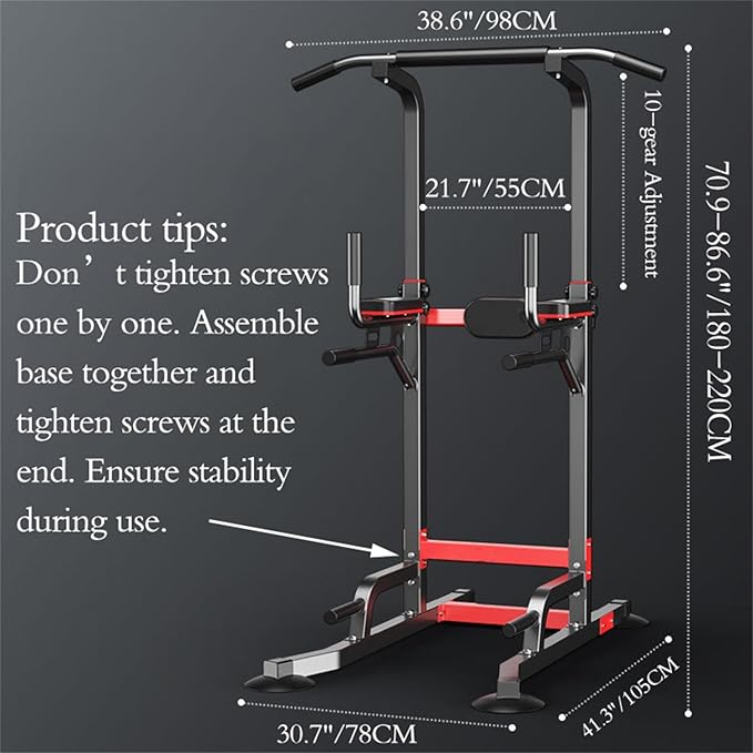 Power Tower Dip Station Pull Up Bar - Multi-Purpose Home Gym Equipment with Adjustable Height and Non-Slip Foot Pads - 150kgs Capacity