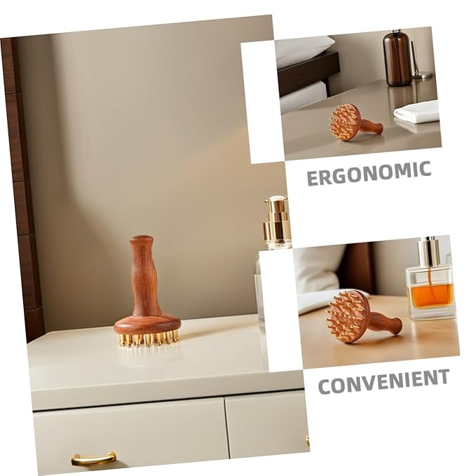 Sandalwood Meridian Massage Brush with Brass Points for Scalp and Full Body - Manual Wooden Comb for Muscle Tension Relief Relaxation Tool