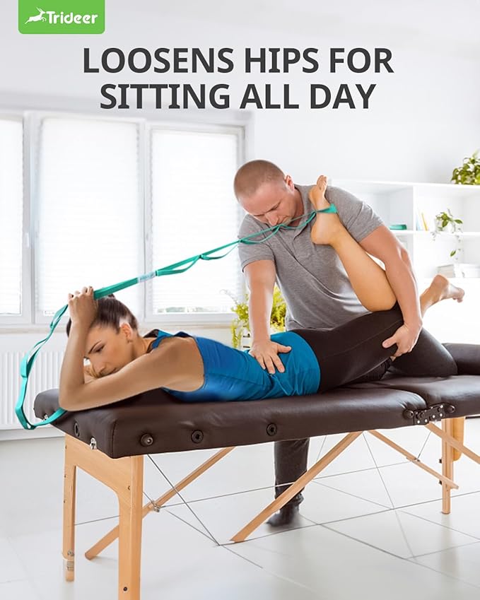 Trideer Stretching Strap with Loops & Leg Lifter, Non-Elastic PT-Style Physical Therapy Strap for Knee Replacement Rehab, Hamstring, Calf & Back Stretcher Mobility, Hip, Shoulder & Yoga