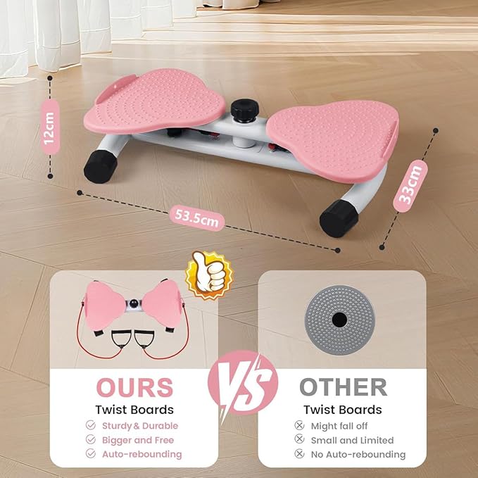 Pink Waist Twister Machine & One Pair Gloves, Ab Workout Equipment With 300lbs, Adjustable twist board for exercise,Home Abs Exercise Equipment for Women/Men