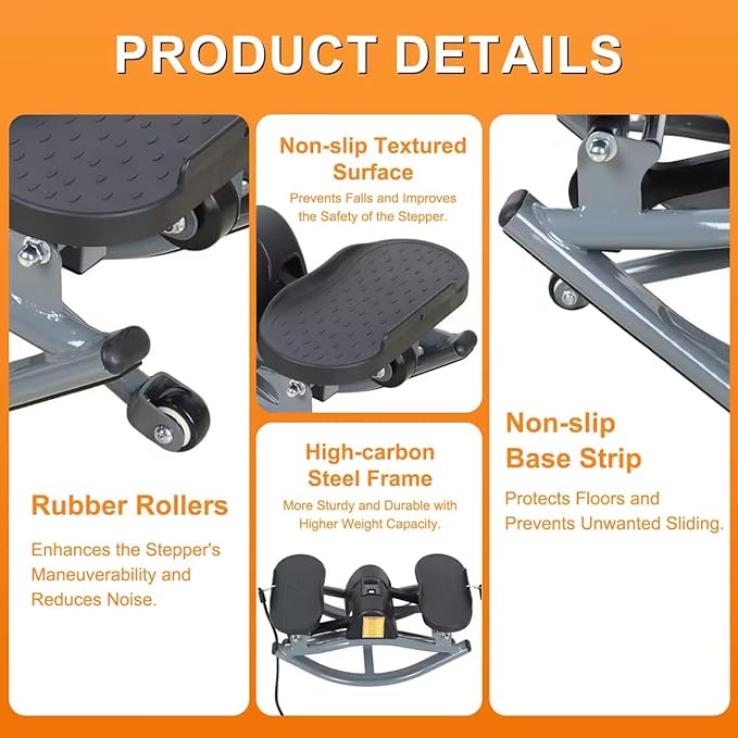 Rock Stepper, Side to Side Stepper Machine with Non-Slip Floor Mat and Resistance Band, Home Exercise Steppers for Legs, Glutes, Abs