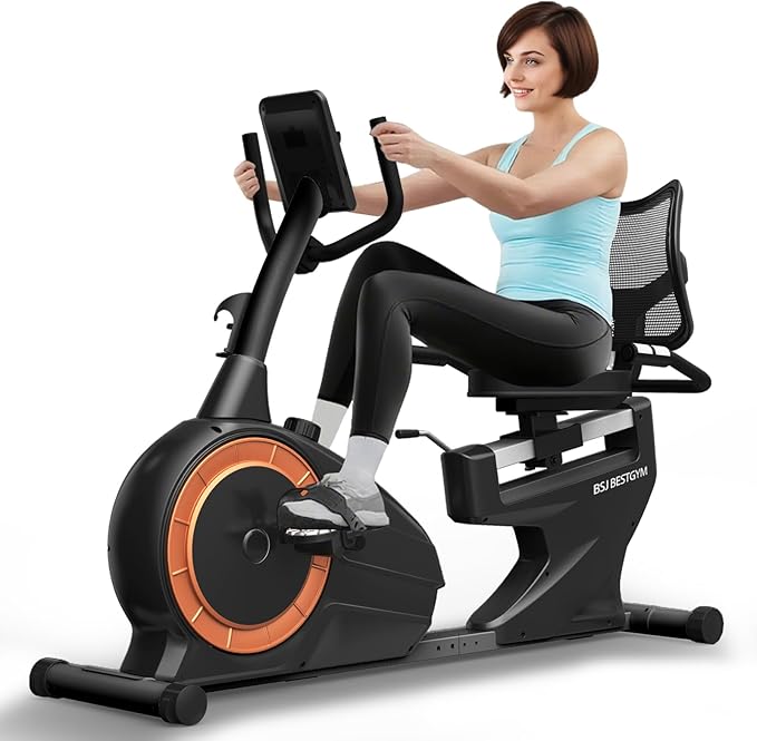 Recumbent Exercise Bike, Recumbent Stationary Bike for Home, Recumbent Bike 350LBS Weight Capacity, Magnetic Recumbent Bike with Smart APP, LCD Monitor, Heart Rate Handle