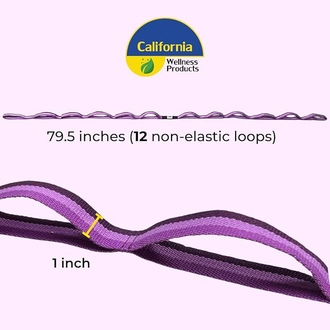 California Yoga Strap | Yoga Belt with Loops | 12 Multi Loop & Non-Elastic | Stretching Strap | Gym Workout & Exercise Bands | Physical Therapy | Improves Sitting Posture for Women & Men