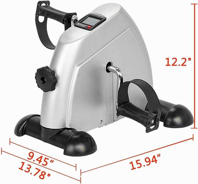 Mini Exercise Bike Pedal Exerciser for Arms & Legs, Portable Under Desk Bike with LCD Monitor, Adjustable Resistance Home Office Fitness Trainer, Compact Hand & Foot Cycle – Silver