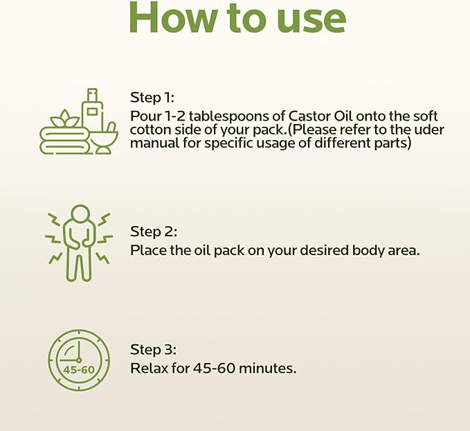 6 Pcs Castor Oil Pack Wrap: Organic Cold Pressed Castor Oil 8Fl Oz with Reusable Pads - Adjustable Elastic Straps Pack Wraps for Stomach Liver Neck