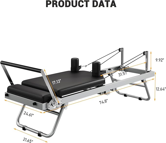 Foldable Pilates Reformer for Home Use, Adjustable Pilates Machine with 5 Resistance Springs, Compact Design for Small Spaces, Supports 350 LBS, Ideal for Beginners & Intermediate Users, Black
