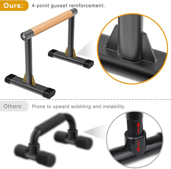 Kipika Parallette Bars for Calisthenics - Push Up & Dip Bar with Wood Handles, Rock-Free Support for Handstand, L-Sit & Home Strength Training, 600LB Capacity, 12" Height