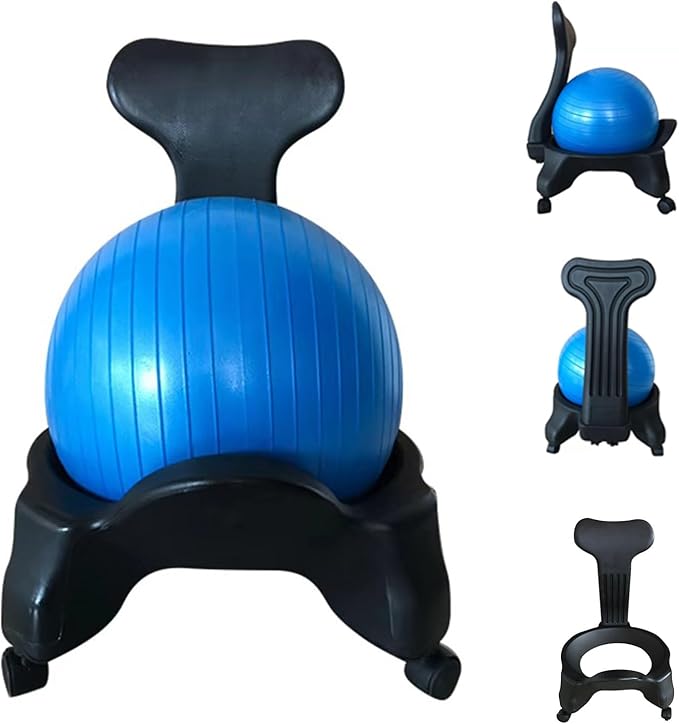 CMYUN Yoga Ball Chair Blue Ball Chair with Back Support, Exercise Ball Chair for Office Classroom Home, Yoga Balls for Pregnancy, Relieve Prolonged Sitting Pain