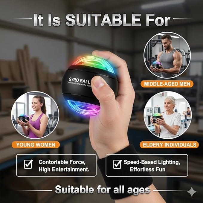 Auto-Start Gyroscopic Wrist Ball Exerciser with Adjustable Resistance for Forearm and Grip Strength
