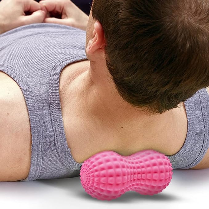 SELEWARE Peanut Massage Ball, Peanut Double Lacrosse Massage Roller Ball for Back Neck Shoulder Spine Legs Hips, Deep Tissue Peanut Roller Ball Trigger Point Muscle Massage Ball, Pink