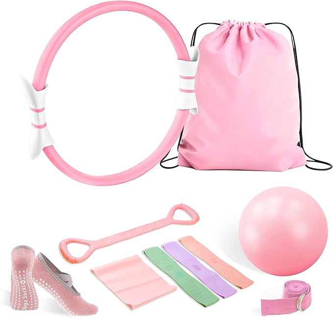 Luscinia Pilates Kit,Home Pilates Ring Kit for Women,Pilates Equipment Ring and Ball Set with Pilates Ring, Pilates Ball, Resistance Bands, Figure 8 Band & Accessories Pilates Starter Kit