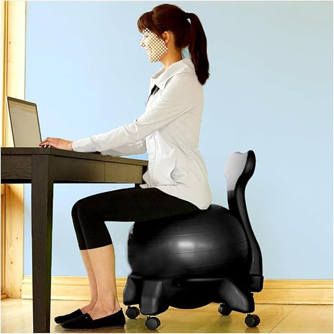 Yoga Ball Chair,Yoga Ball，Exercise Ball, Yoga Ball Chair Extra Thick Yoga Ball Seat for Office Ergonomic Fitness Ball Chair with Wheels & Back Support Stability Desk Ball