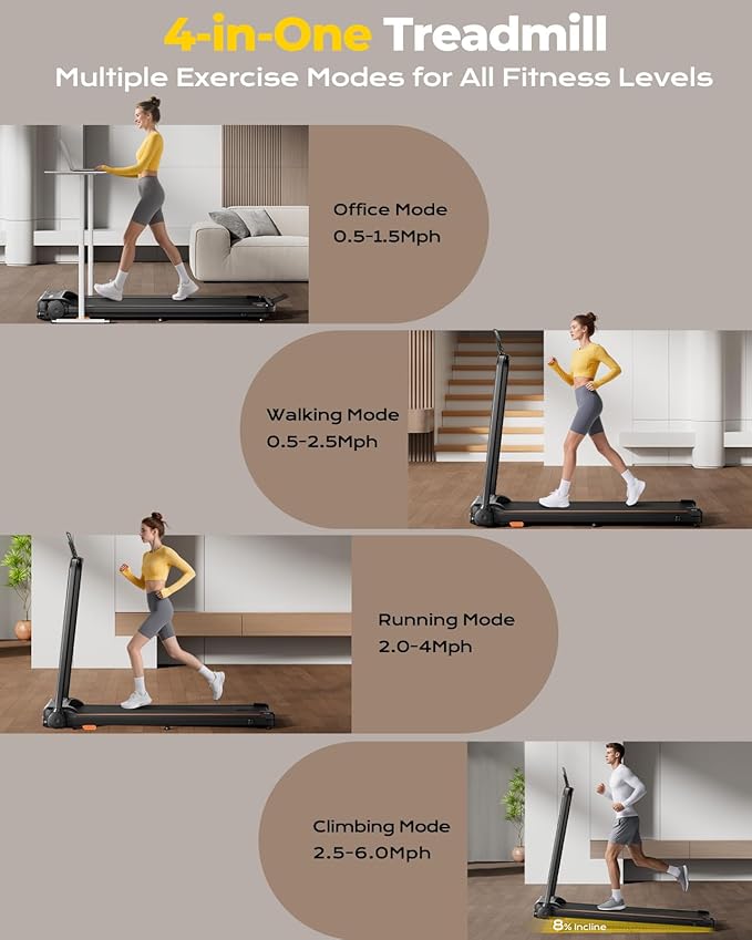 Portable Walking Pad with Handle Bar for Home & Office, 2 in 1 Folding Under Desk Treadmill with 8% Incline, 3.0HP Small Foldable Compact Treadmills Walking, 0-6.0MPH Electric Walking Machine, 265 LBS