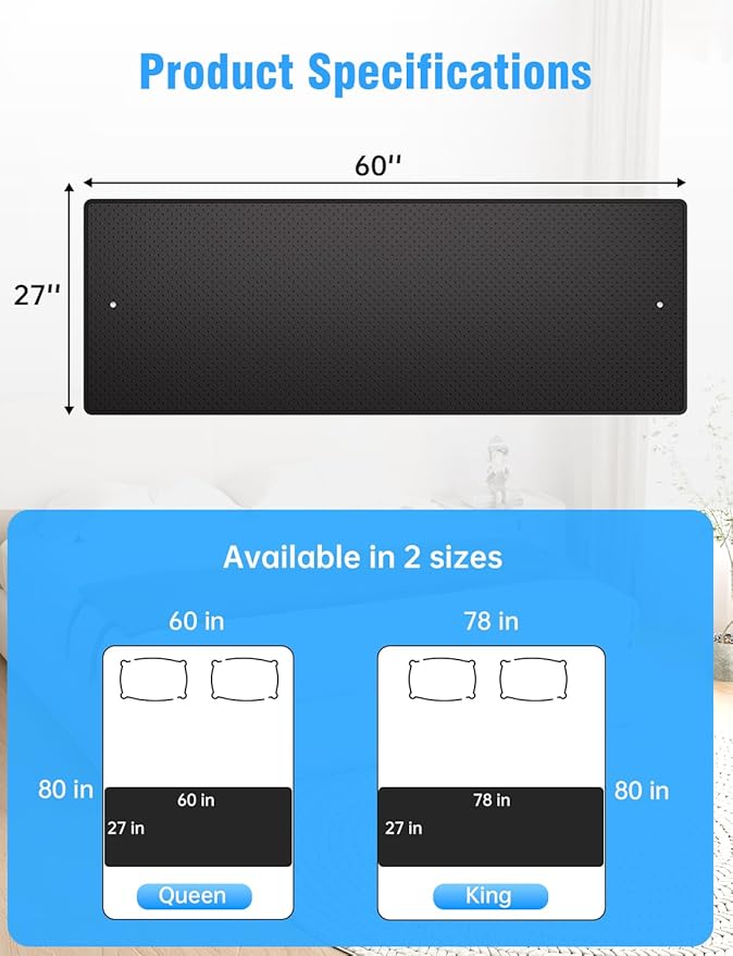 Grounding Mat for Bed with Leather, Improve Sleep, Relieve Stress & Pain, Anti-Slip & Eco-Friendly PU Leather, Includes Grounding Cord & Sleep Mask for Enhanced Rest Magnetic Therapy Queen Black