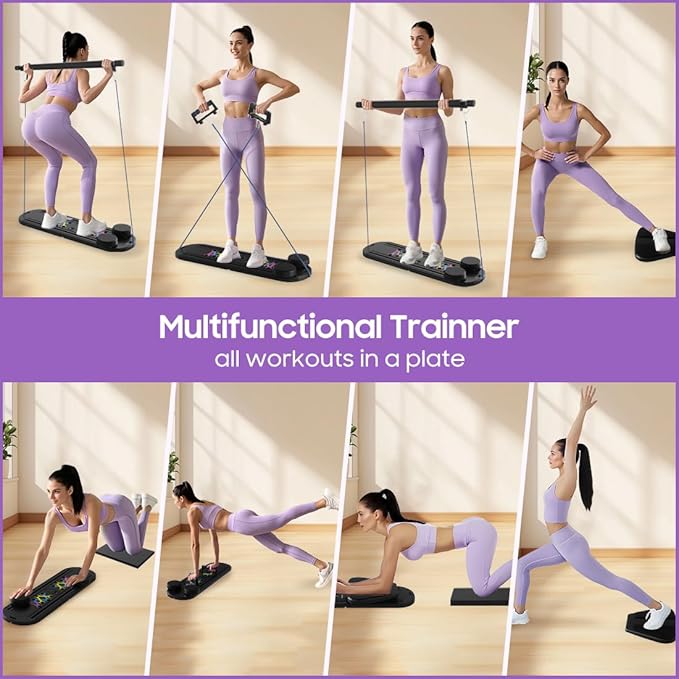 Multifunctional Pilates Board，Pilates Reformer Sets, Foldable Abdominal Core Trainer for Home Workout, 6 in 1 Portable Pilates Reformer Machine for Full-Body Exercise
